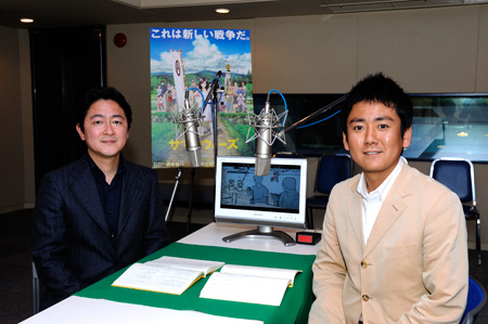 高校野球の実況シーンを担当した河村亮アナ（左）と同じく解説者役の蛯原哲アナ